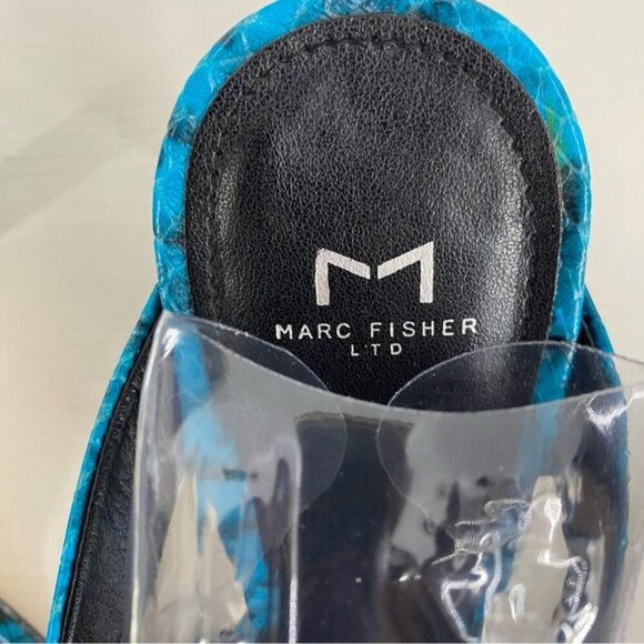 Marc Fisher LTD Womens Heeled Sandals 7M Blue Leather Snake Print Slip On - Picture 4 of 10